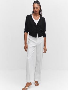 Mango White Wide-Leg Trousers